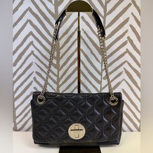 Kate Spade Black & Gold Astor Court Bag with Hot Pink Lining